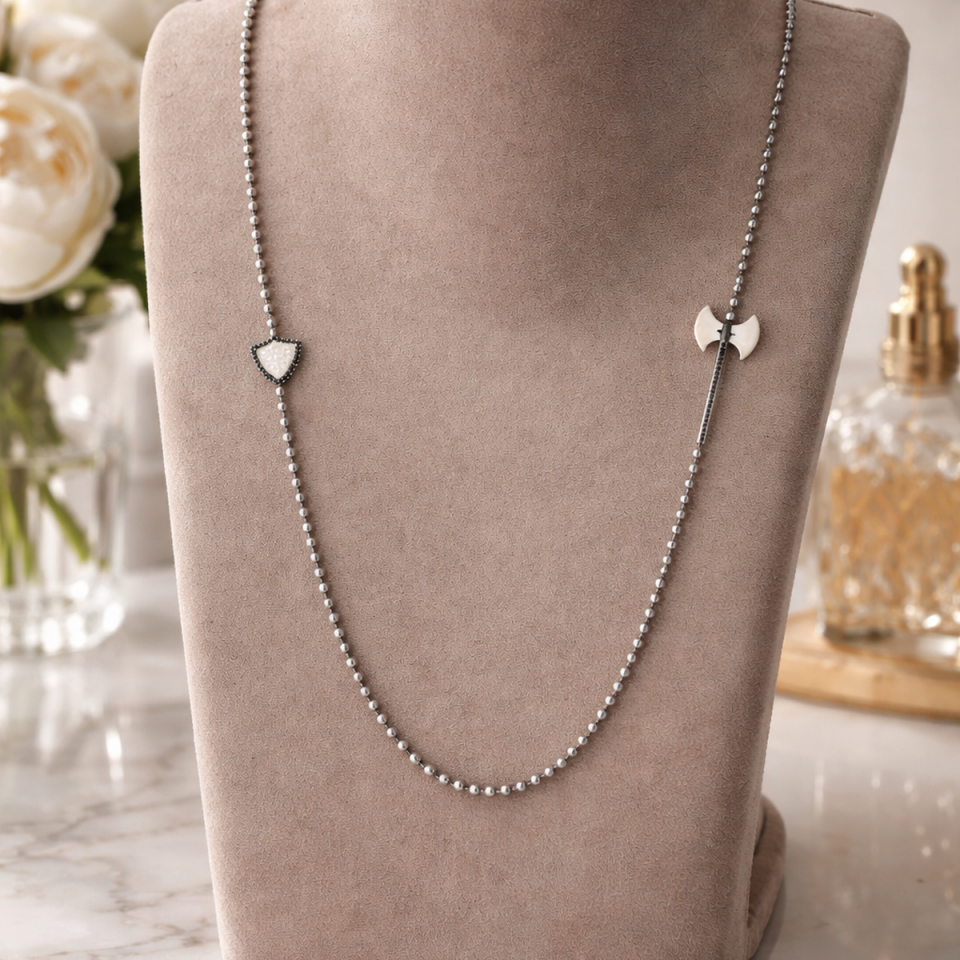 925 AYAR ÖZEL TASARIM ELİŞİ ESKİTME VİNTAGE MODEL BALTA KALKAN ERKEK KOLYE