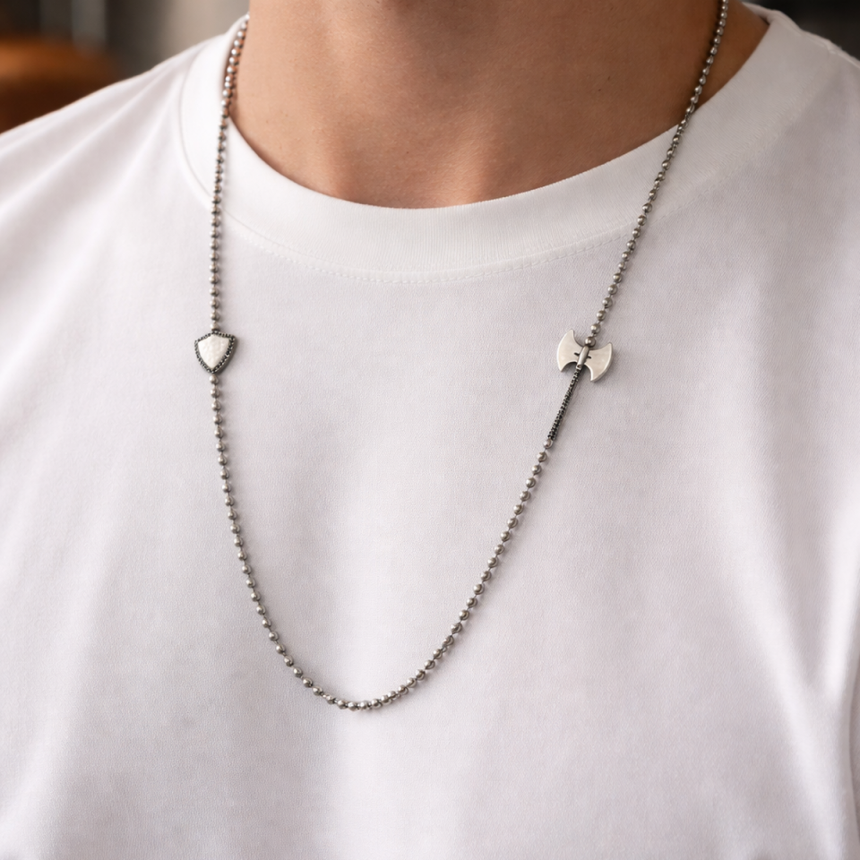 925 AYAR ÖZEL TASARIM ELİŞİ ESKİTME VİNTAGE MODEL BALTA KALKAN ERKEK KOLYE