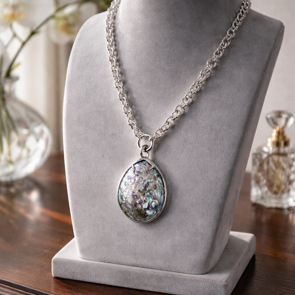 925 AYAR ORJİNAL KABUK SEDEFLİ ÖZEL TASARIM GÜMÜŞ KOLYE