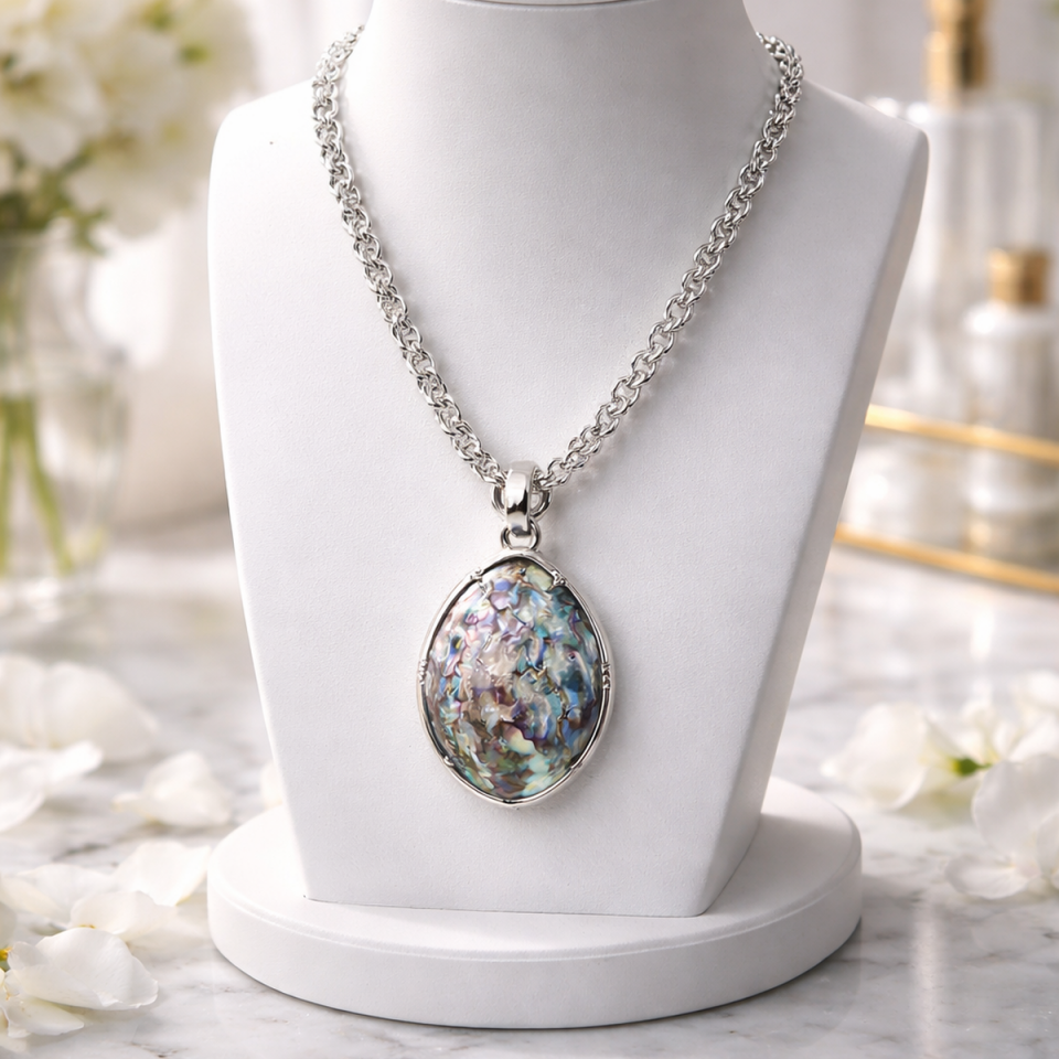 925 AYAR ORJİNAL KABUK SEDEFLİ ÖZEL TASARIM GÜMÜŞ KOLYE