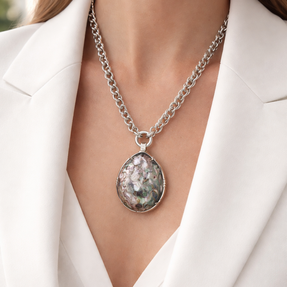 925 AYAR ORJİNAL KABUK SEDEFLİ ÖZEL TASARIM GÜMÜŞ KOLYE