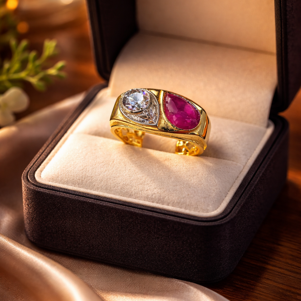 14 AYAR KÖK YAKUT TAŞLI ÖZEL TASARIM ERKEK YÜZÜK