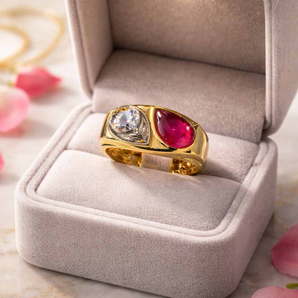 14 AYAR KÖK YAKUT TAŞLI ÖZEL TASARIM ERKEK YÜZÜK