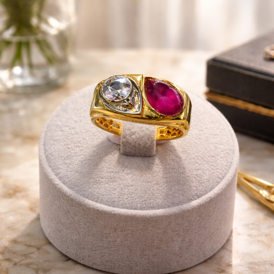 14 AYAR KÖK YAKUT TAŞLI ÖZEL TASARIM ERKEK YÜZÜK