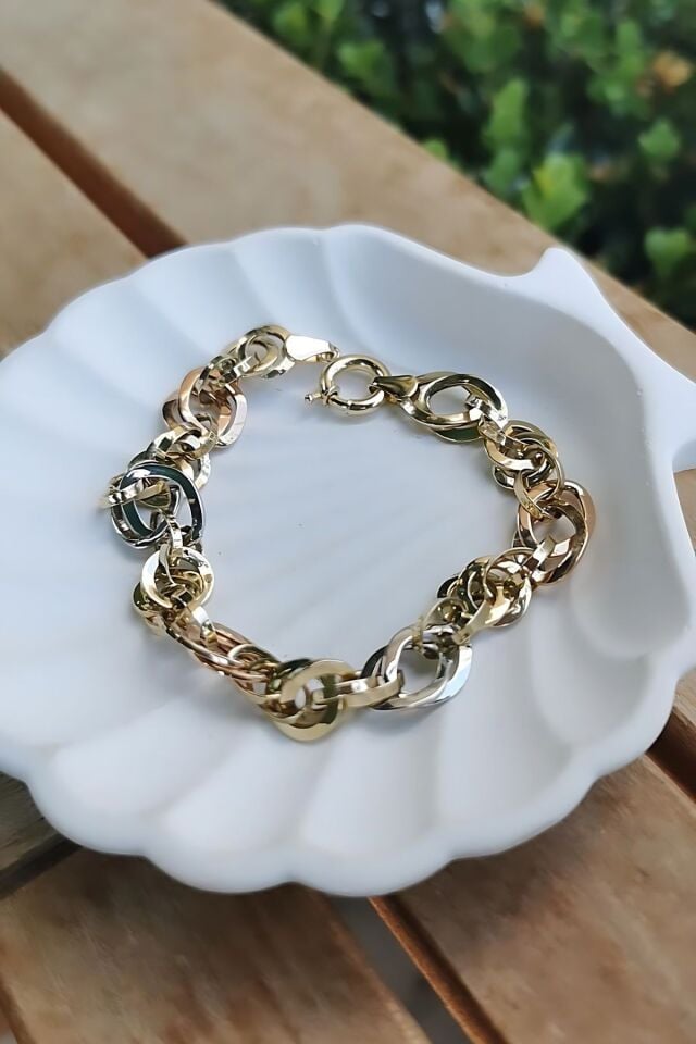 14 AYAR ÜÇ RENK HALKALI ALTIN BİLEKLİK