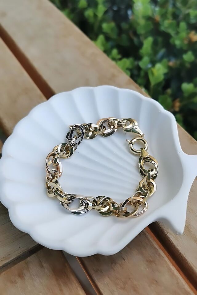 14 AYAR ÜÇ RENK HALKALI ALTIN BİLEKLİK
