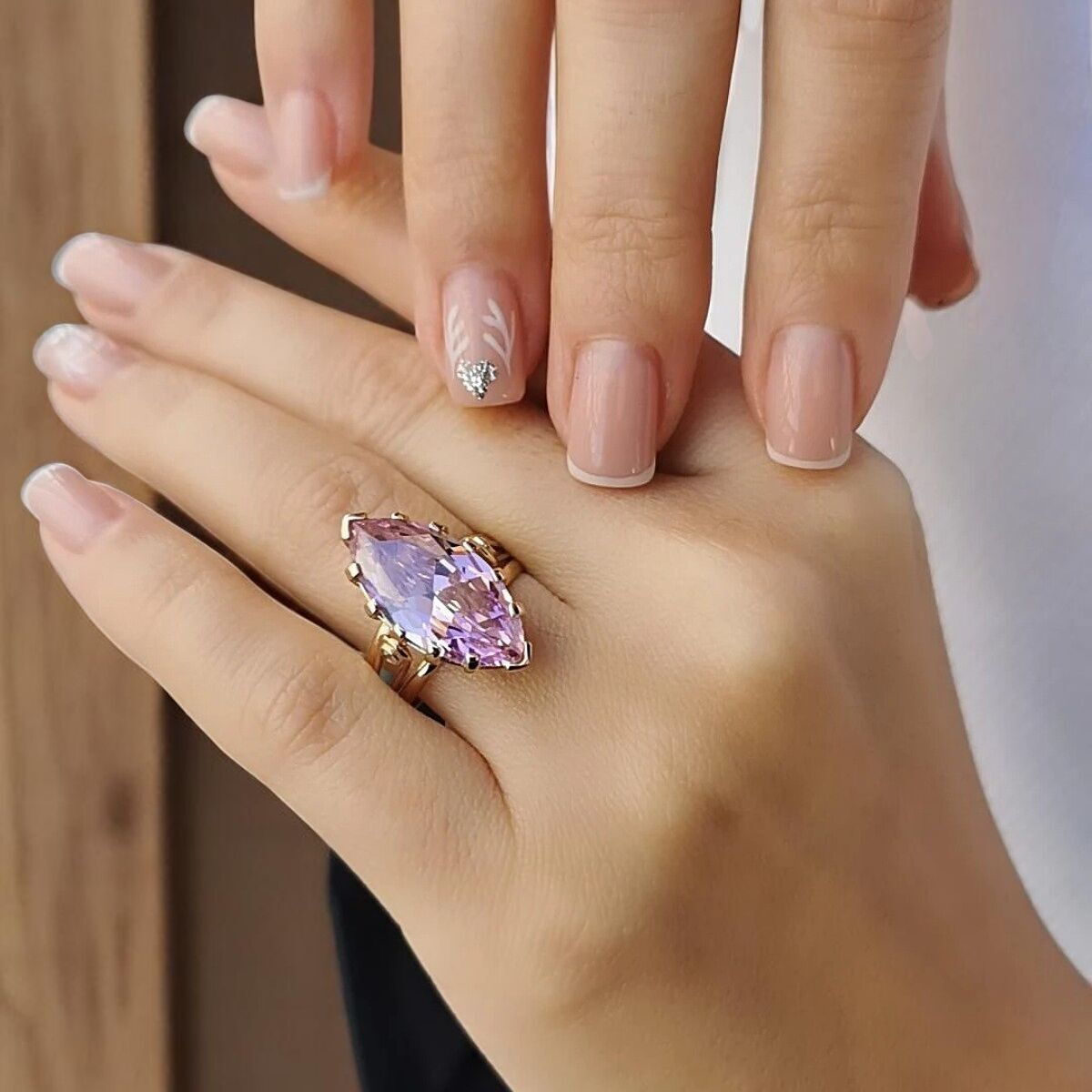 14 AYAR MARKİZ KRİSTAL PİNK KUVARS TAŞLI ALTIN YÜZÜK