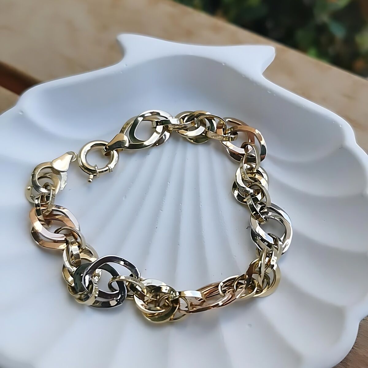 14 AYAR ÜÇ RENK HALKALI ALTIN BİLEKLİK