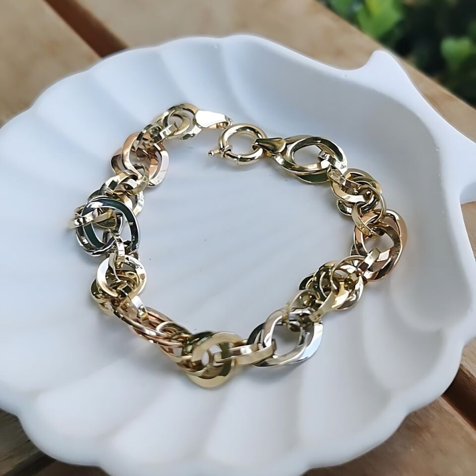 14 AYAR ÜÇ RENK HALKALI ALTIN BİLEKLİK