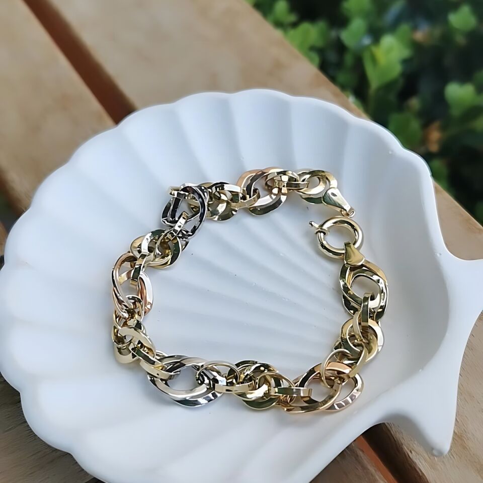 14 AYAR ÜÇ RENK HALKALI ALTIN BİLEKLİK