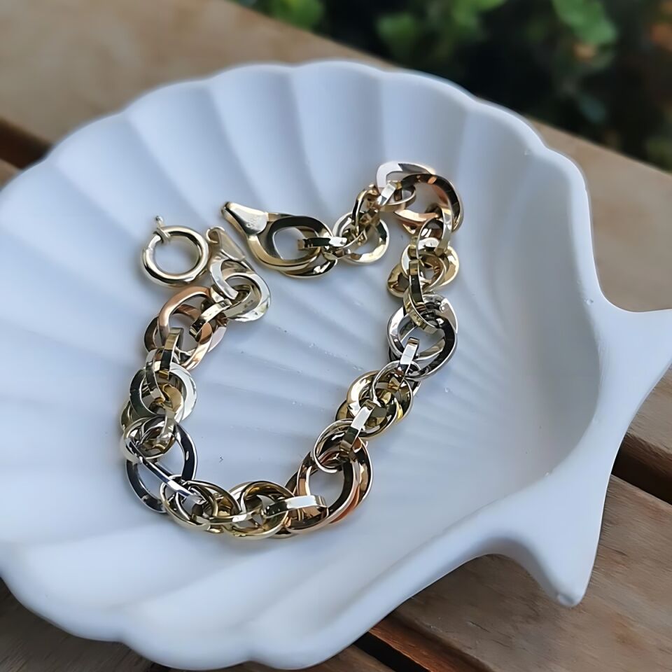 14 AYAR ÜÇ RENK HALKALI ALTIN BİLEKLİK