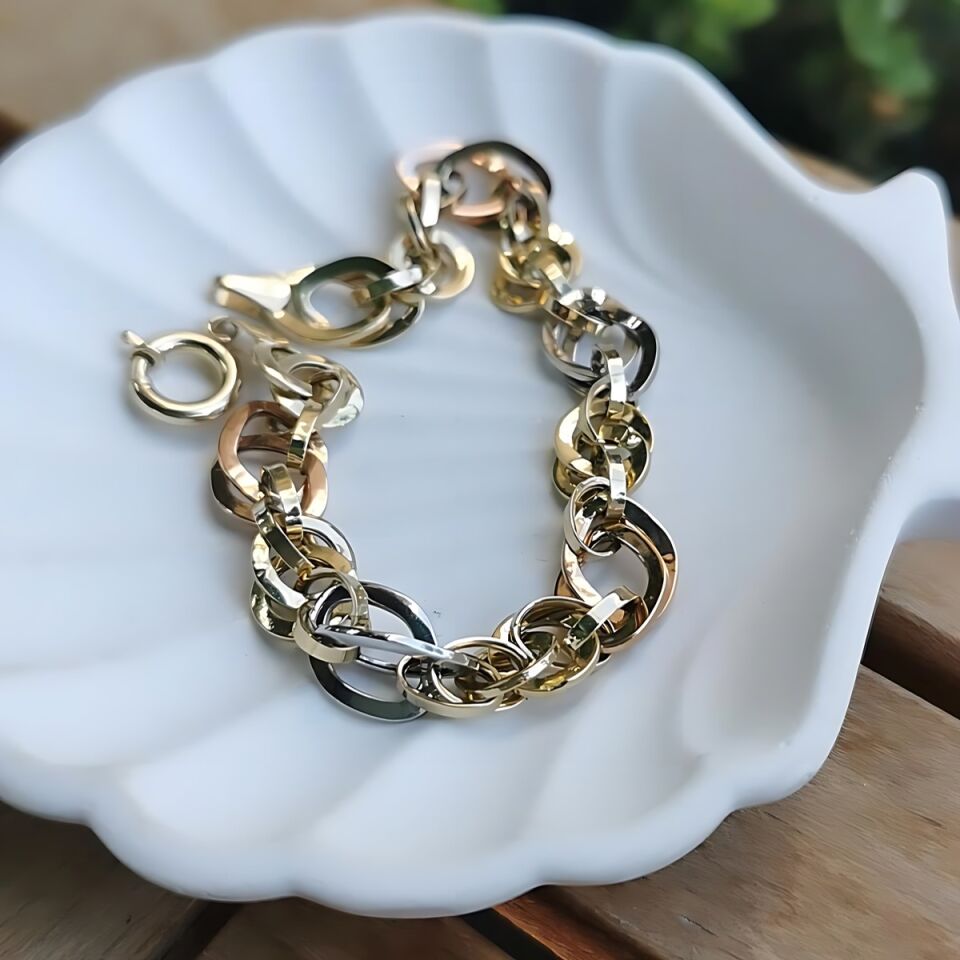 14 AYAR ÜÇ RENK HALKALI ALTIN BİLEKLİK