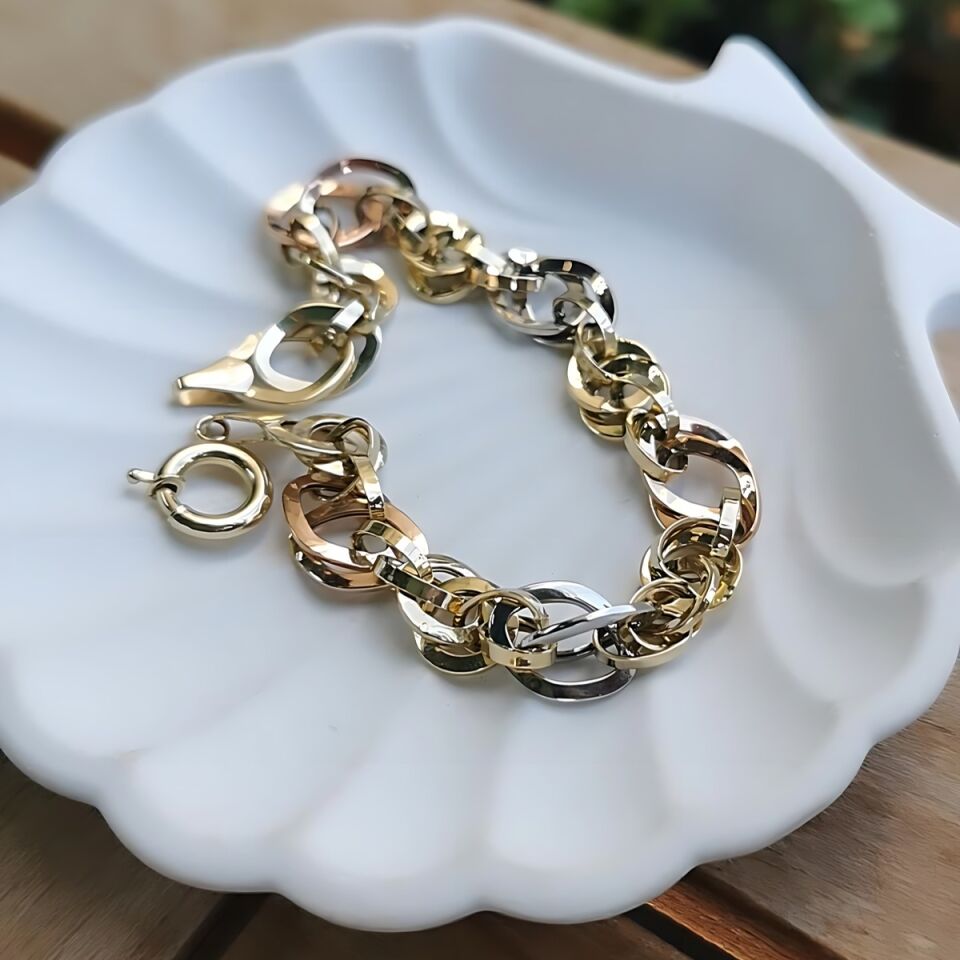 14 AYAR ÜÇ RENK HALKALI ALTIN BİLEKLİK