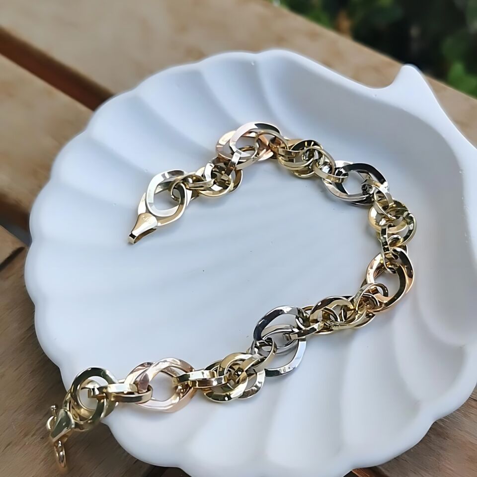 14 AYAR ÜÇ RENK HALKALI ALTIN BİLEKLİK