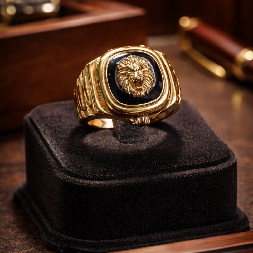 14 AYAR SAAT MODELİ ASLAN FİGÜRLÜ ALTIN YÜZÜK