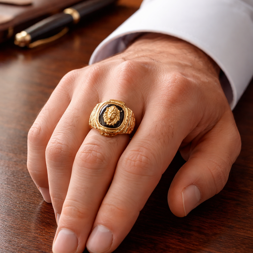 14 AYAR SAAT MODELİ ASLAN FİGÜRLÜ ALTIN YÜZÜK