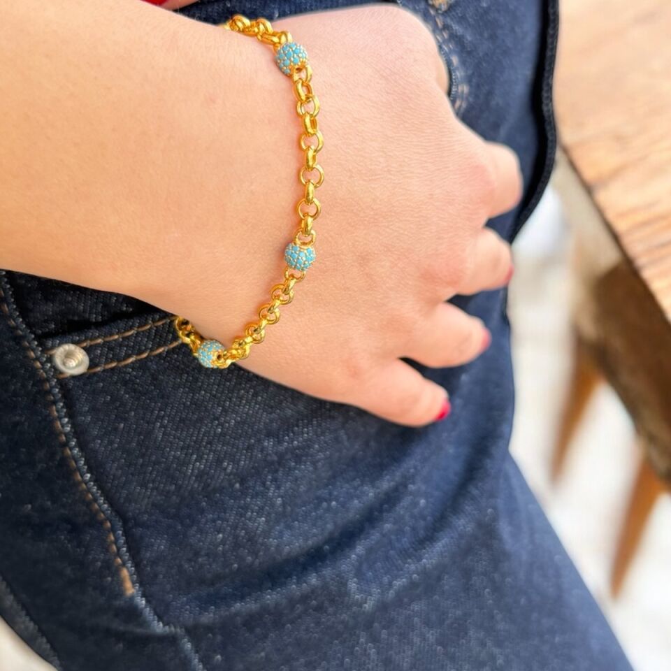22 AYAR FİRUZE TAŞLI DOC ZİNCİRLİ BİLEKLİK