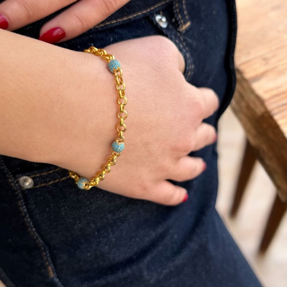 22 AYAR FİRUZE TAŞLI DOC ZİNCİRLİ BİLEKLİK