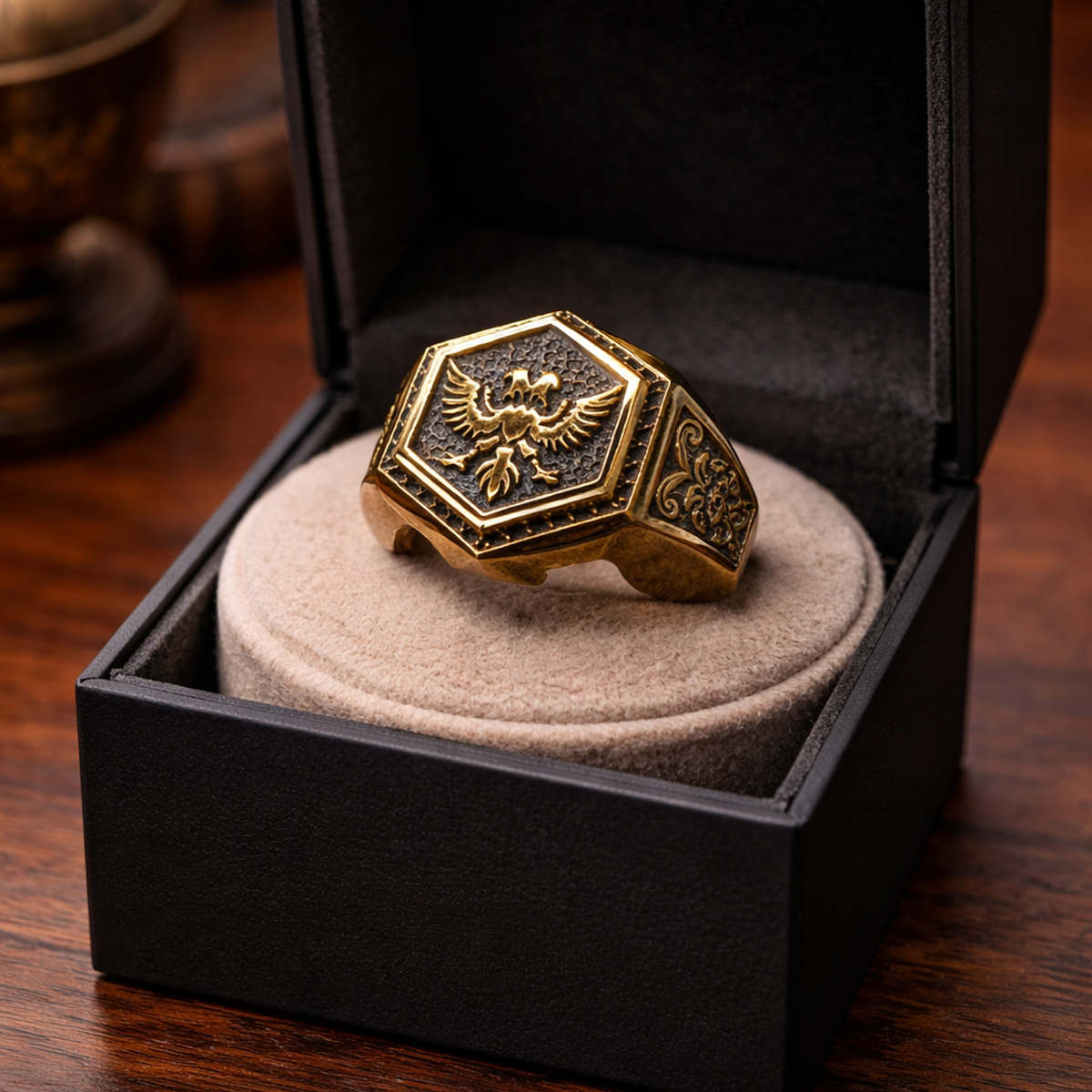 14 AYAR ÖZEL TASARIM İTALYAN ÇİFT BAŞLI KARTAL ERKEK YÜZÜK