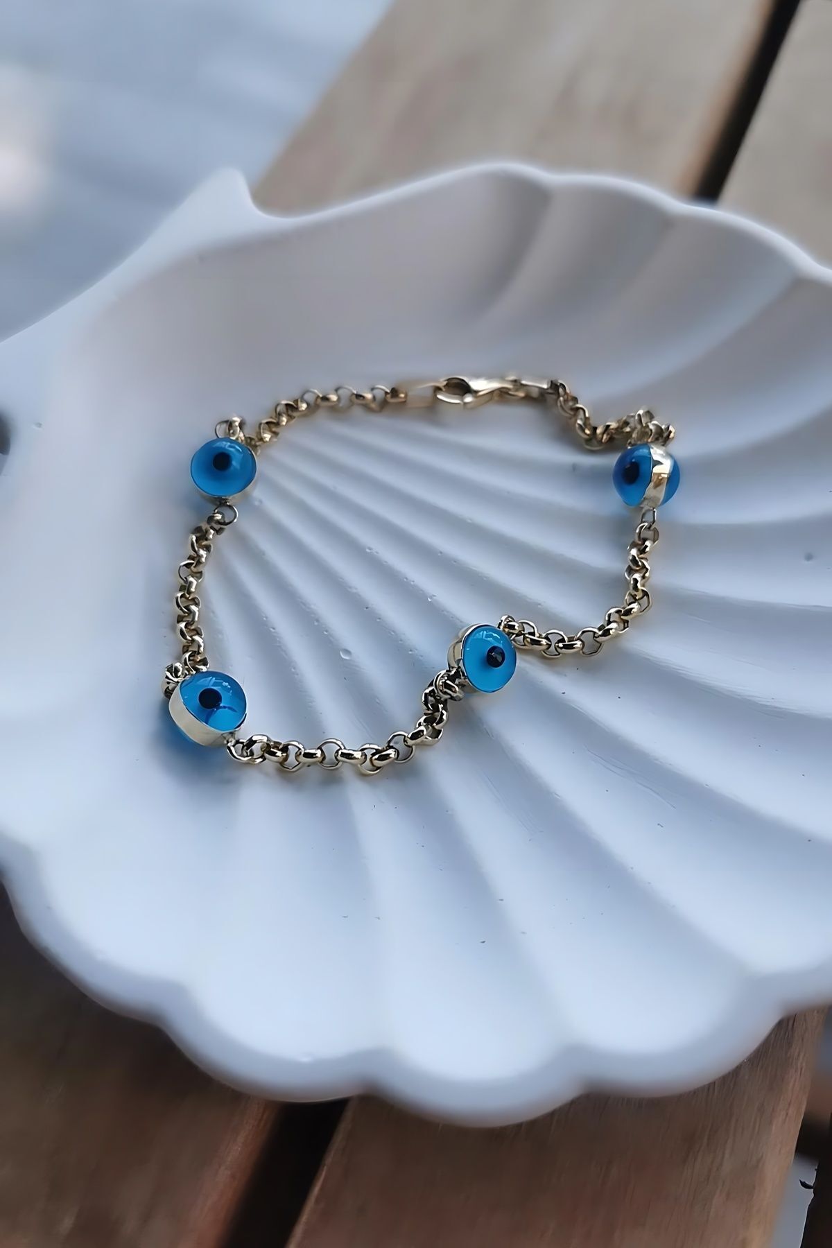 14 AYAR DOC ZİNCİRLİ NAZAR BONCUKLU ALTIN BİLEKLİK