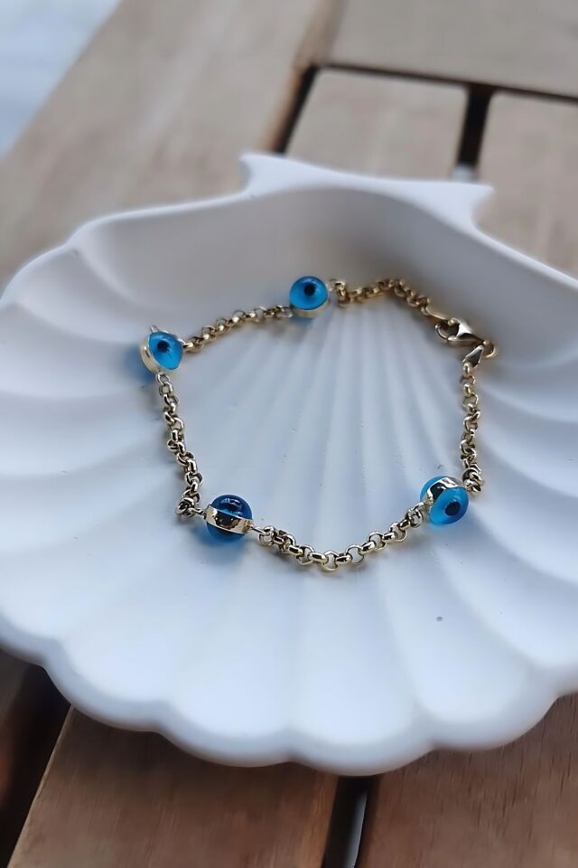 14 AYAR DOC ZİNCİRLİ NAZAR BONCUKLU ALTIN BİLEKLİK