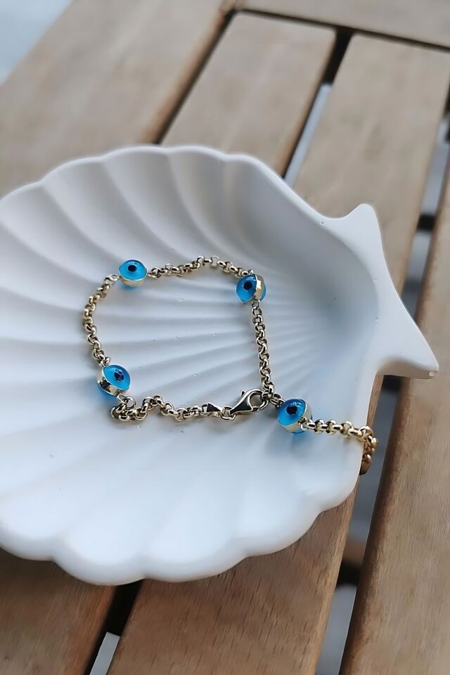 14 AYAR DOC ZİNCİRLİ NAZAR BONCUKLU ALTIN BİLEKLİK