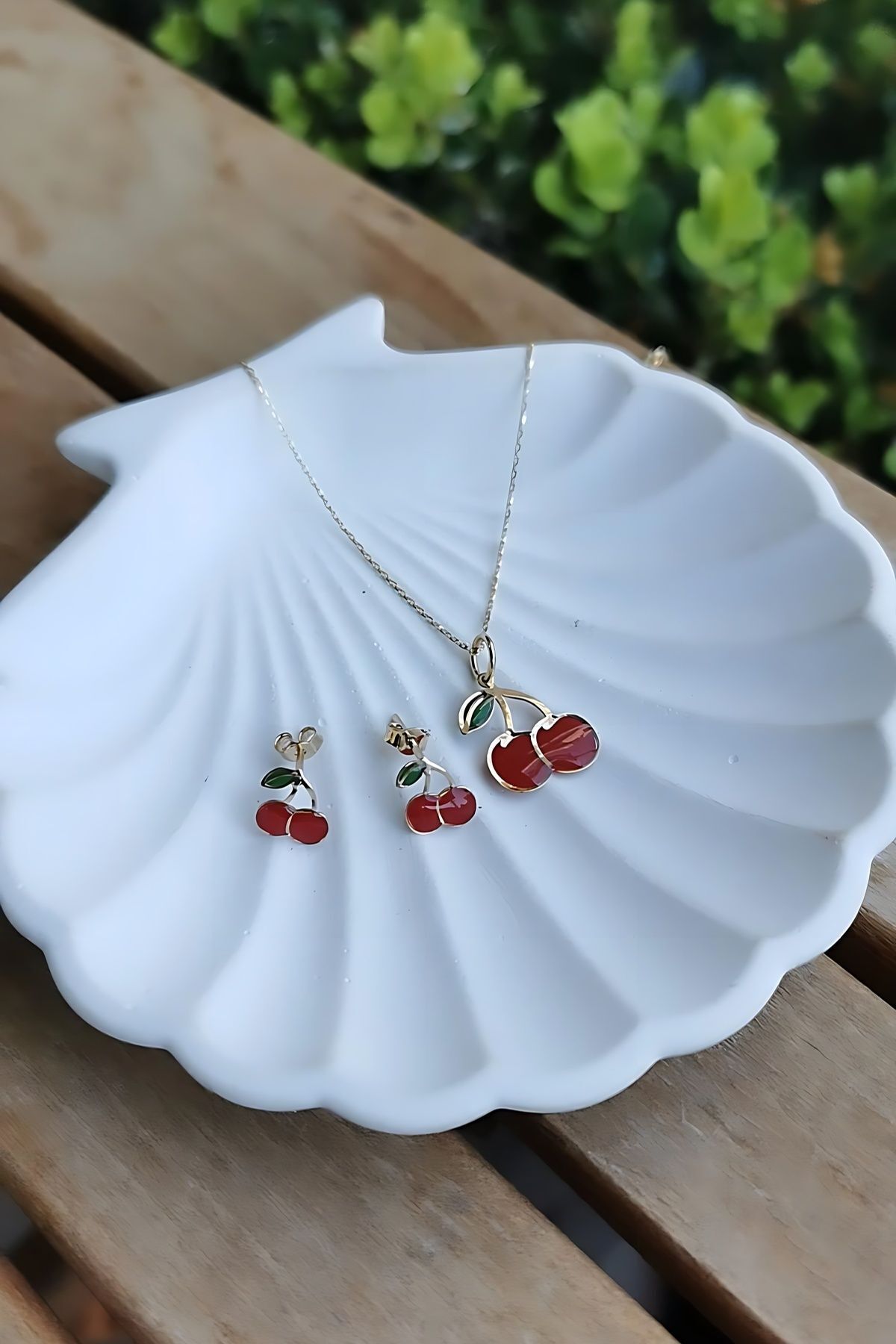 14 AYAR İTALYAN MİNELİ KİRAZ KÜPE VE KOLYE