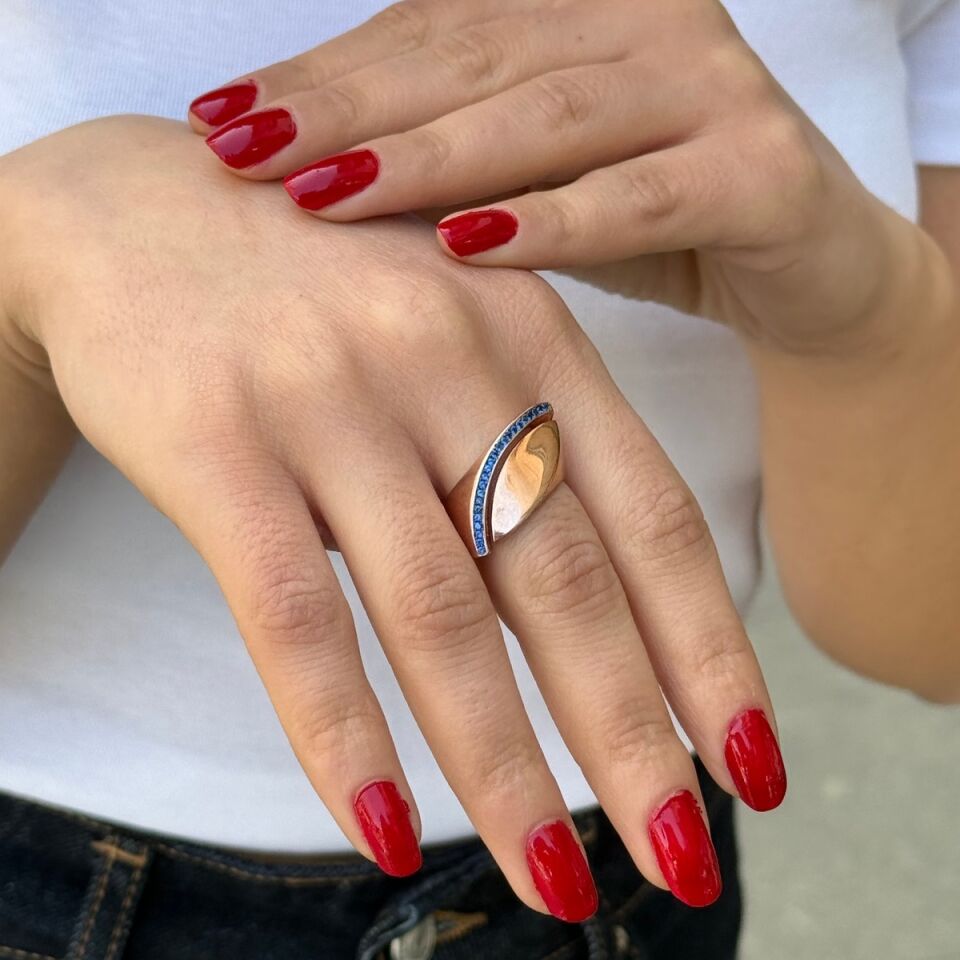 925 AYAR ROSE RENGİ İTALYAN GÜMÜŞ LACİVERT TAŞLI YÜZÜK