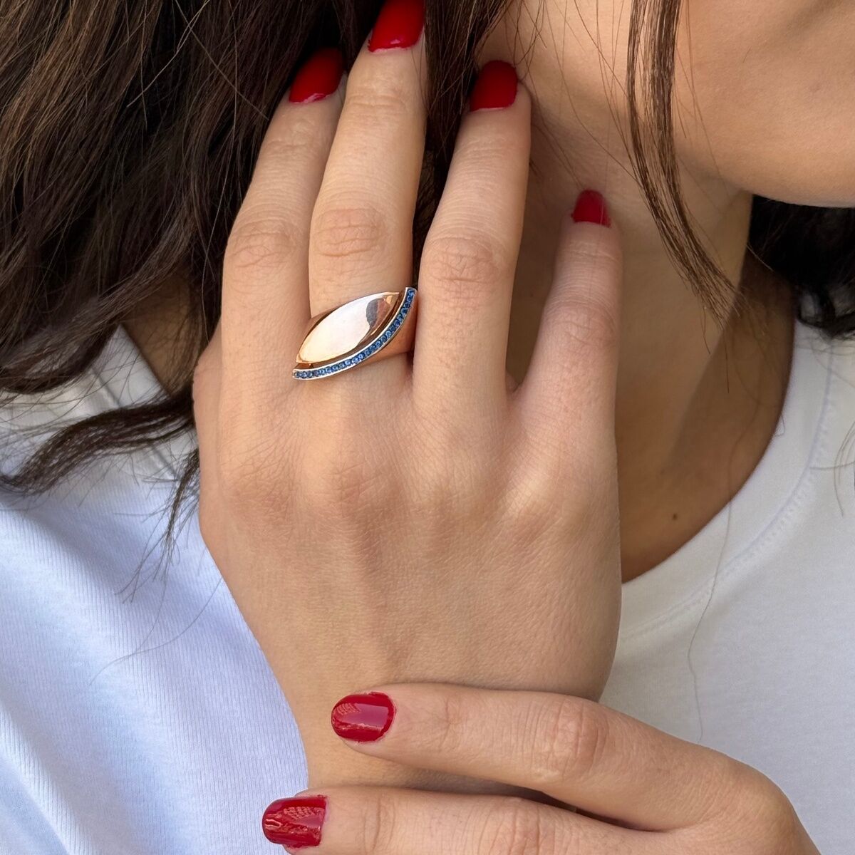925 AYAR ROSE RENGİ İTALYAN GÜMÜŞ LACİVERT TAŞLI YÜZÜK