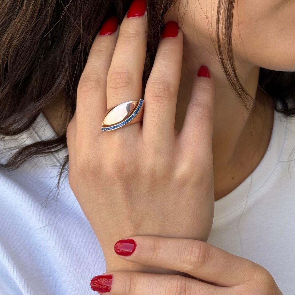 925 AYAR ROSE RENGİ İTALYAN GÜMÜŞ LACİVERT TAŞLI YÜZÜK