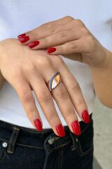 925 AYAR ROSE RENGİ İTALYAN GÜMÜŞ LACİVERT TAŞLI YÜZÜK 14