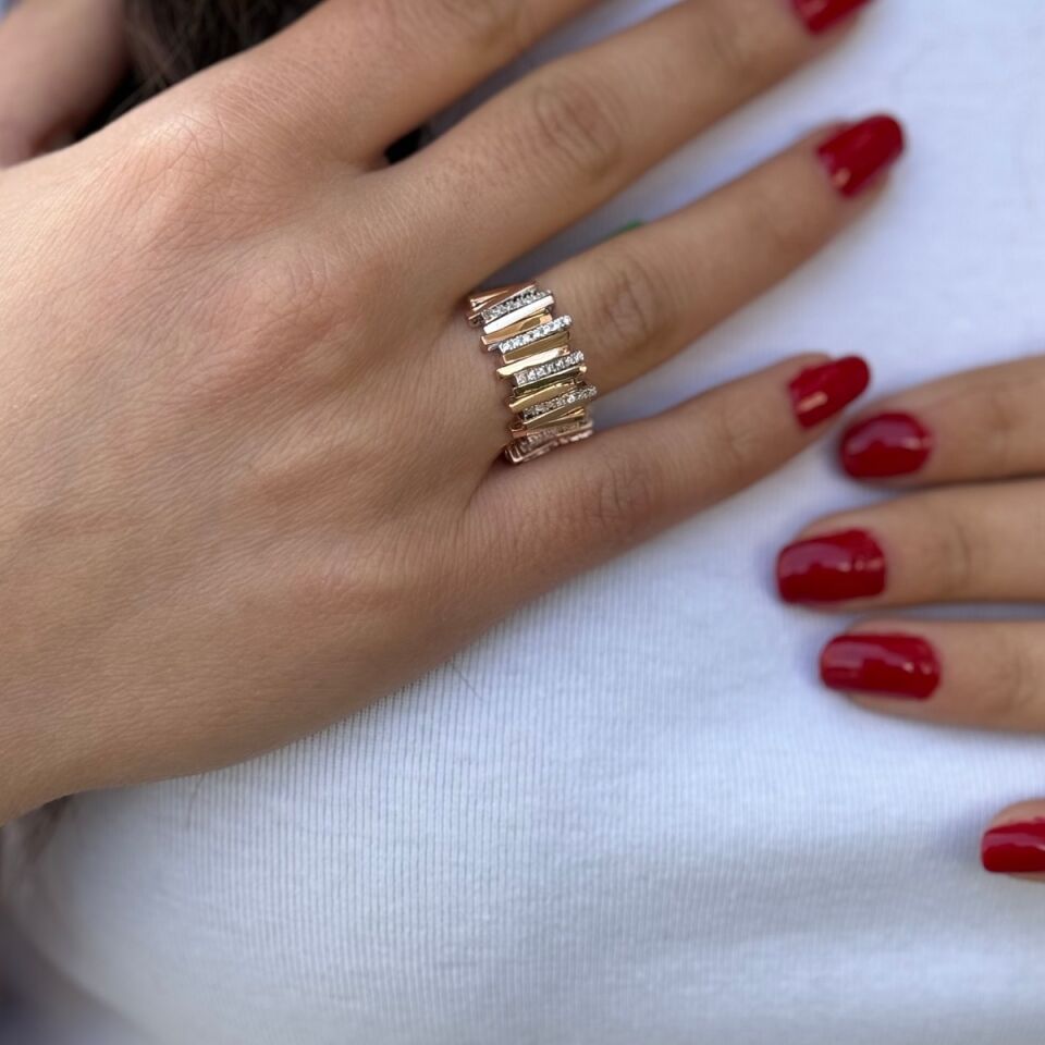 925 AYAR ROSE RENGİ İTALYAN GÜMÜŞ YÜZÜK