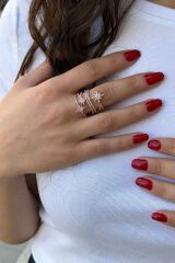 925 AYAR ROSE RENGİ ÖZEL TASARIM KUTUPYILDIZLI GÜMÜŞ YÜZÜK 18