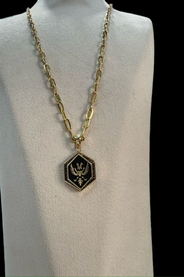 14 AYAR İTALYAN İKİ BAŞLI KARTAL KOLYE UÇLU ATAÇ ZİNCİRLİ ALTIN KOLYE