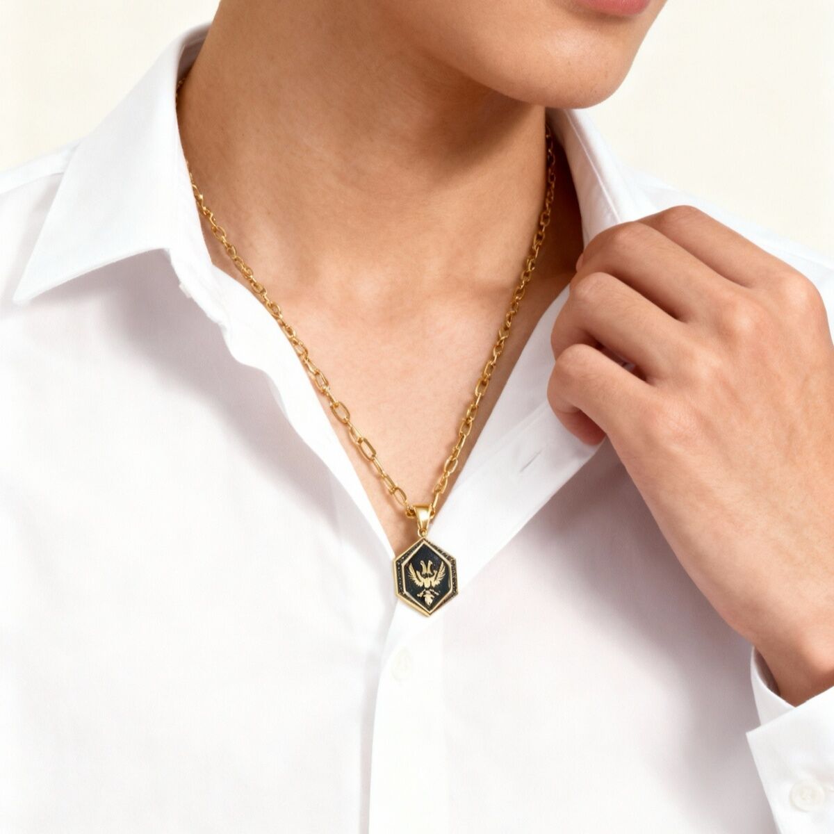 14 AYAR İTALYAN İKİ BAŞLI KARTAL KOLYE UÇLU ATAÇ ZİNCİRLİ ALTIN KOLYE