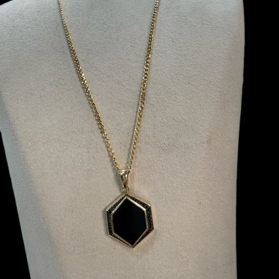 14 AYAR SİYAH MİNELİ İTALYAN KOLYE UÇLU ALTIN KOLYE