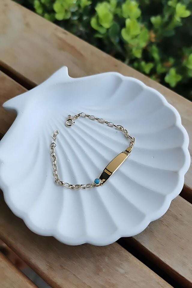 14 Ayar Doc Zincirli Mavi Taşli Çocuk Künye Bileklik