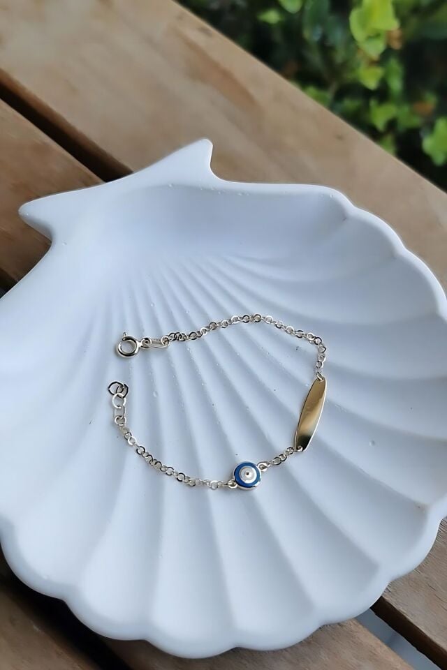 14 Ayar Nazar Mineli Ince Çocuk Künye Bileklik