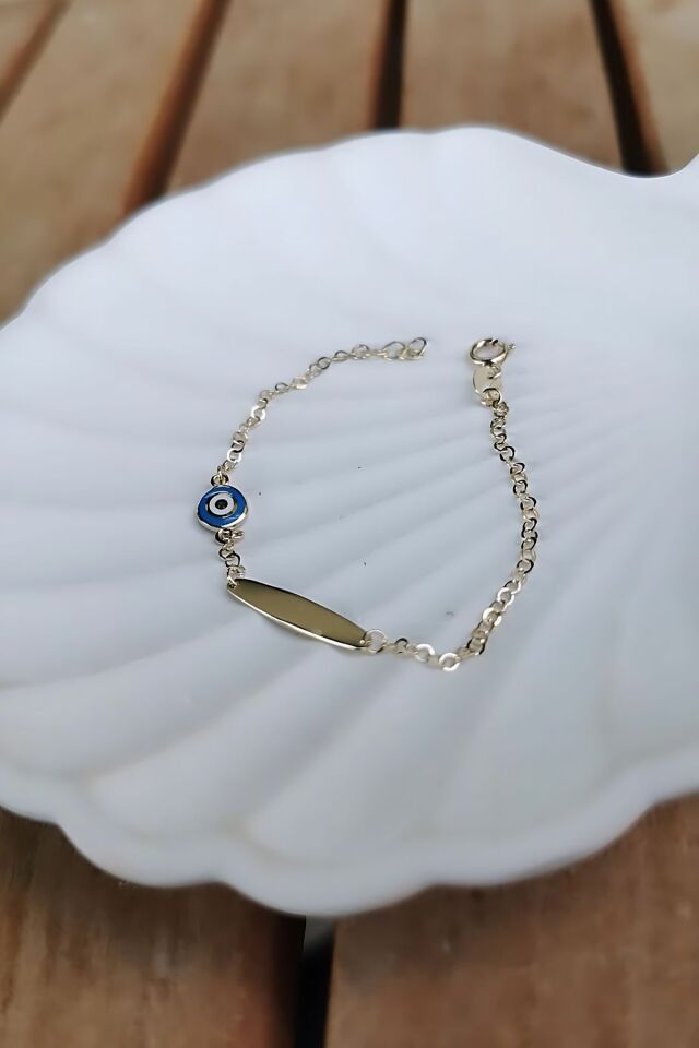 14 Ayar Nazar Mineli Ince Çocuk Künye Bileklik