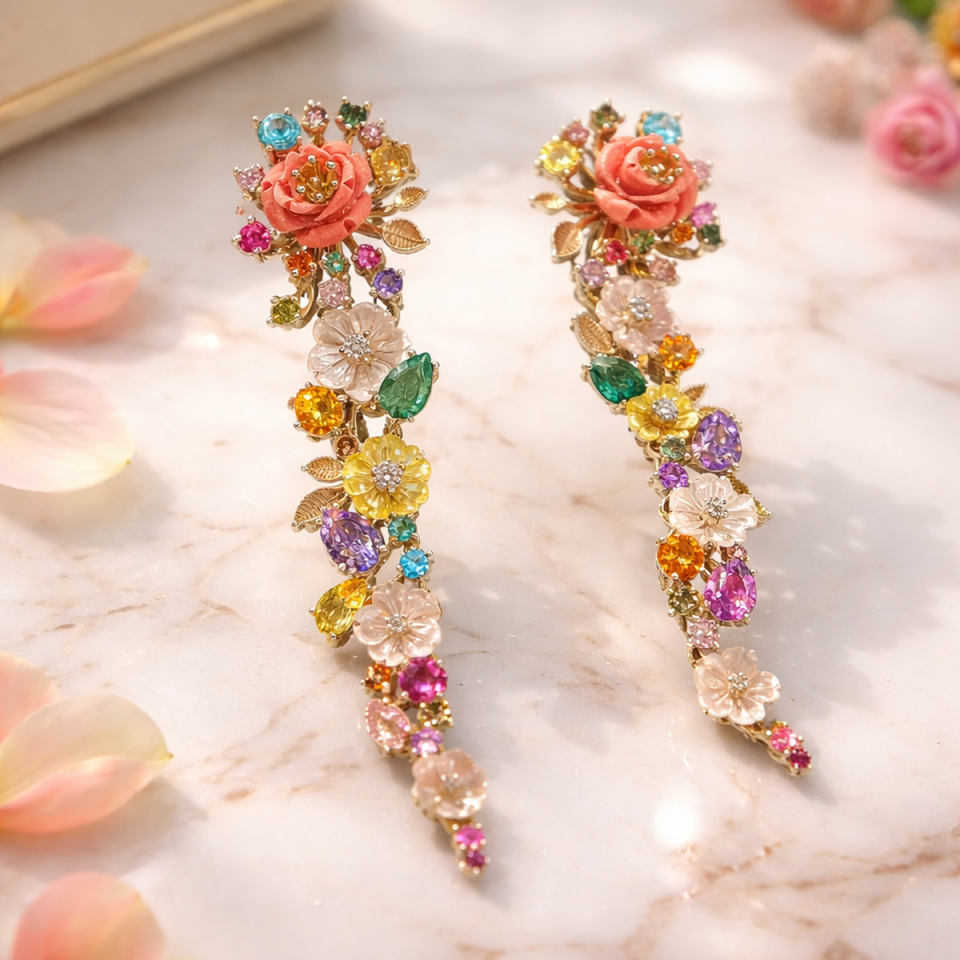 14 Ayar Özel Tasarım İtalyan Çiçek Modeli Altın Küpe