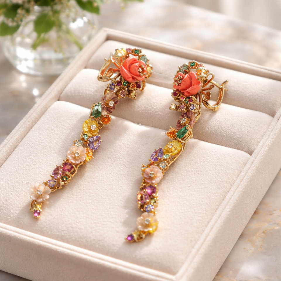 14 Ayar Özel Tasarım İtalyan Çiçek Modeli Altın Küpe