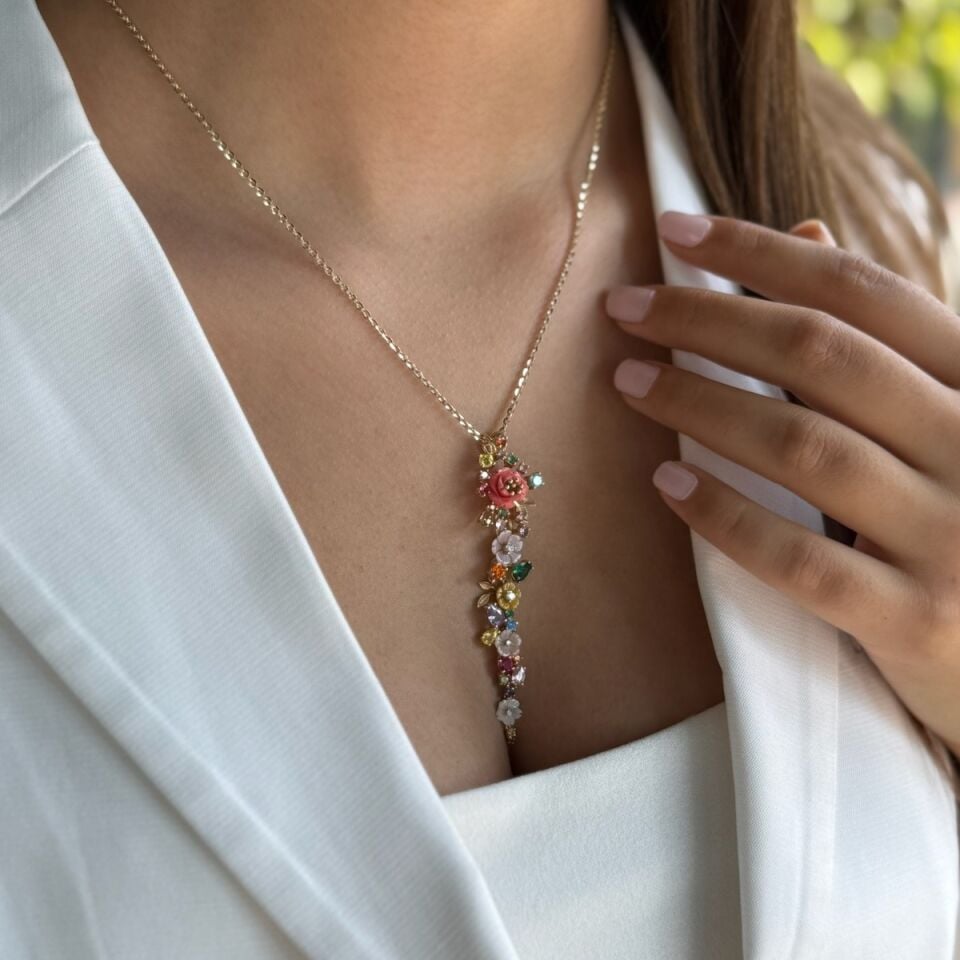 14 AYAR ÖZEL TASARIM ÇİÇEKLİ ALTIN KOLYE