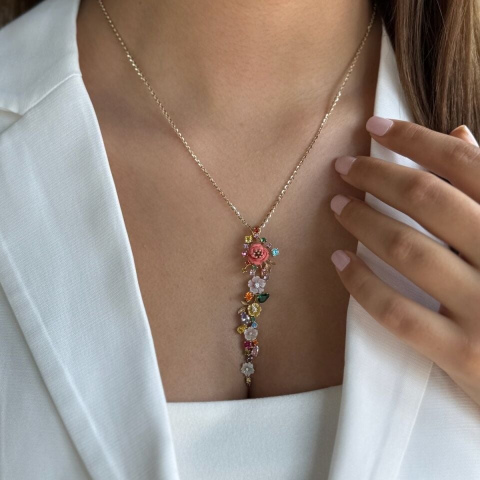 14 AYAR ÖZEL TASARIM ÇİÇEKLİ ALTIN KOLYE