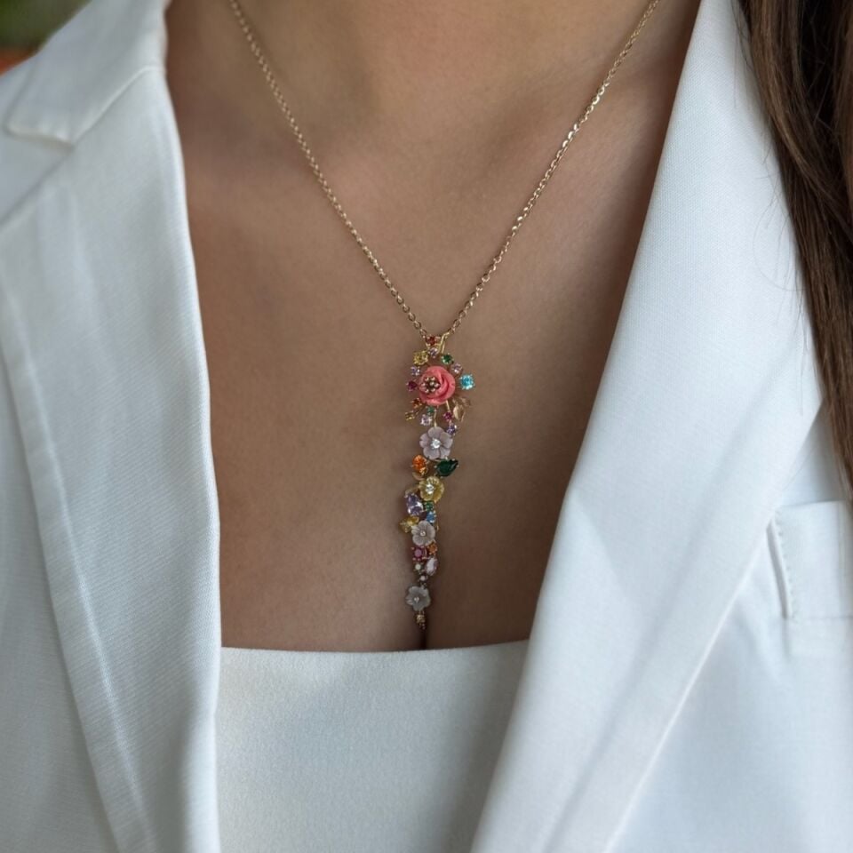 14 AYAR ÖZEL TASARIM ÇİÇEKLİ ALTIN KOLYE