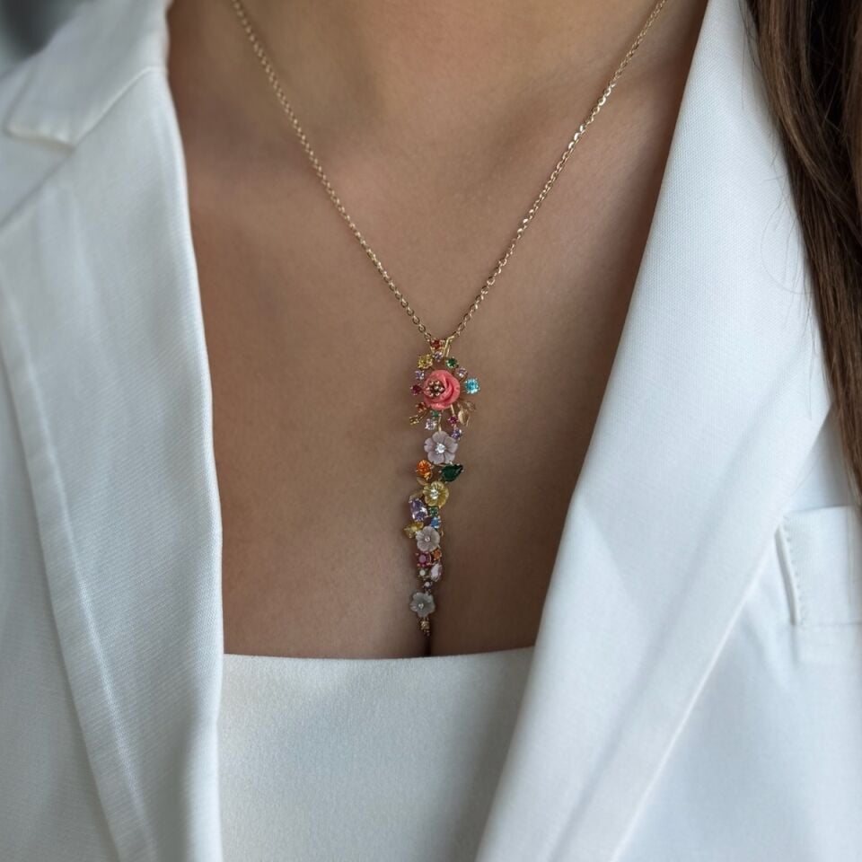 14 AYAR ÖZEL TASARIM ÇİÇEKLİ ALTIN KOLYE