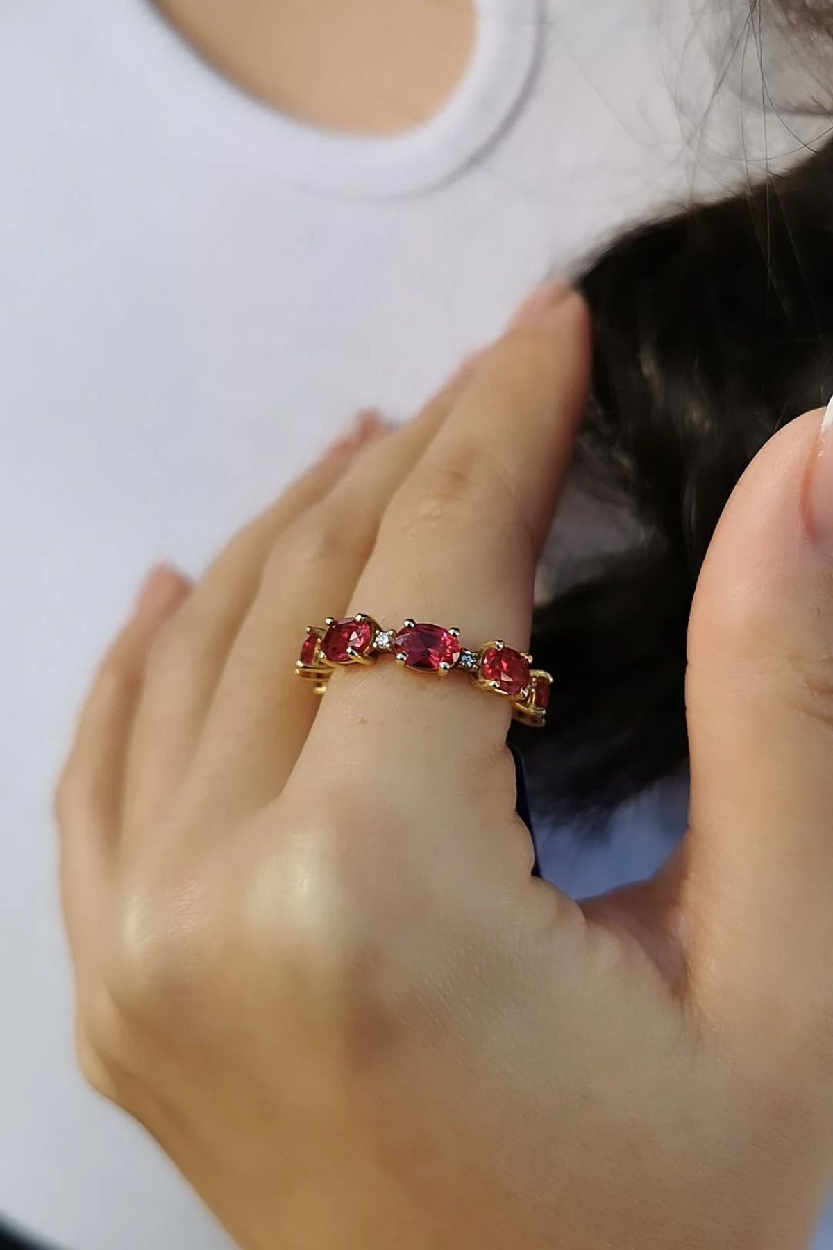14 AYAR 0,12 CT PIRLANTA TAŞLI 4,31 CT YAKUT TAŞLI TAMTUR ALTIN YÜZÜK 16
