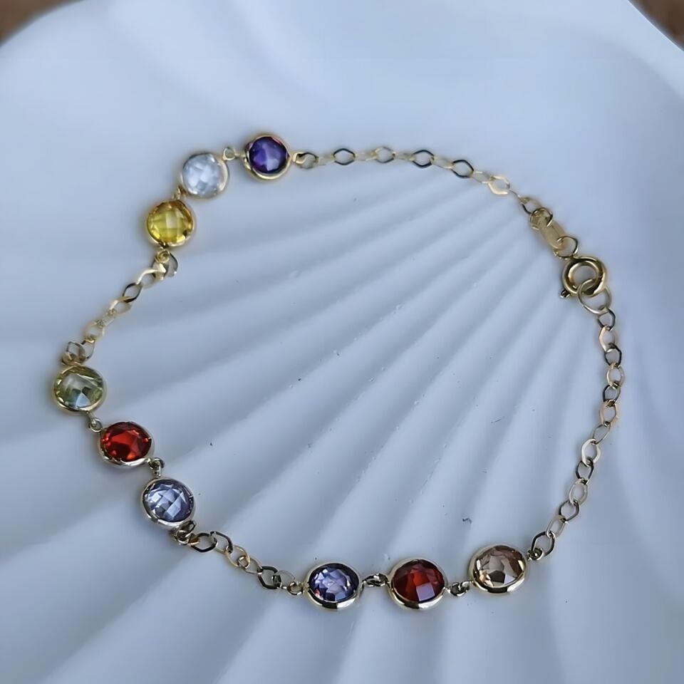 14 Ayar Renkli Taşli Altin Bileklik