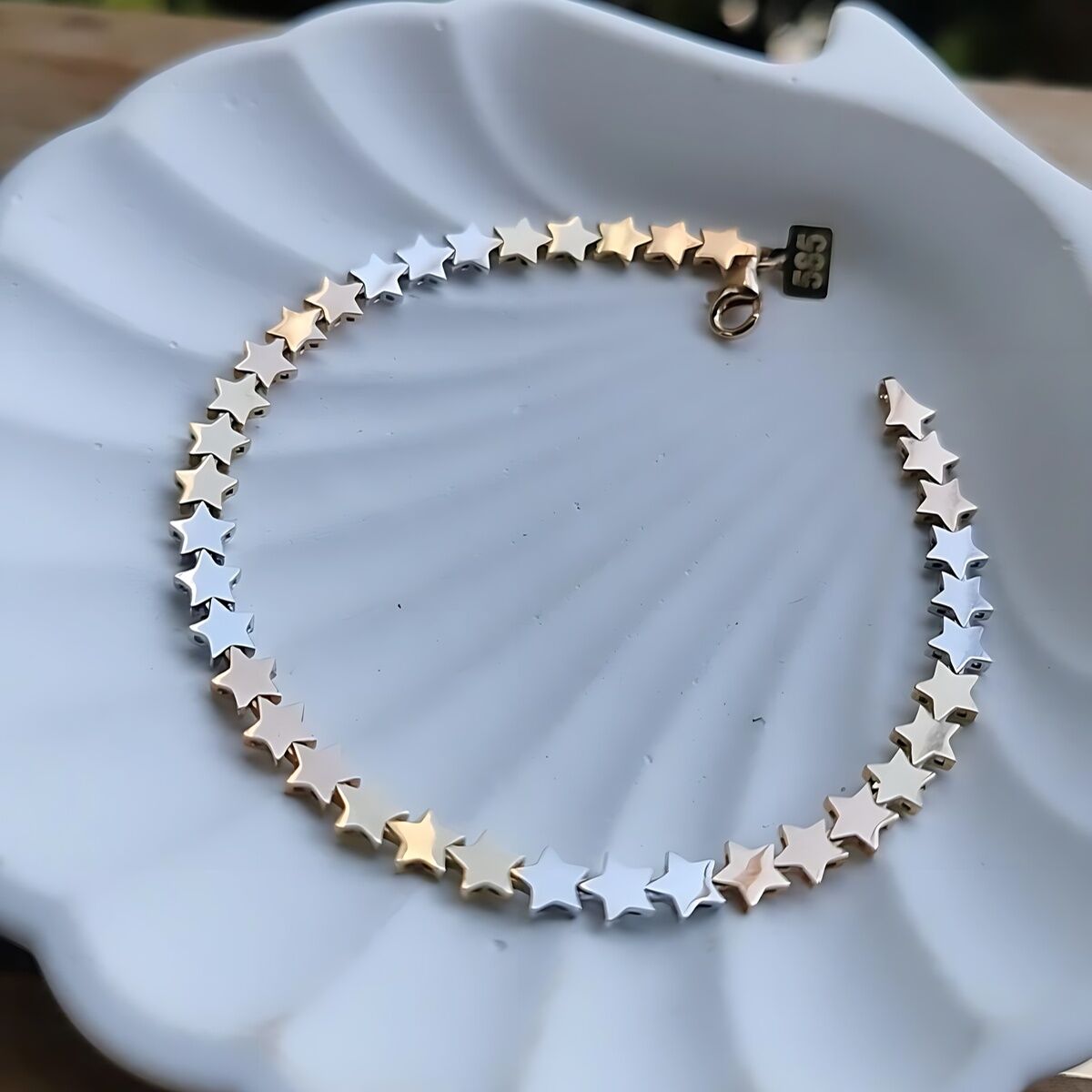 14 AYAR ÜÇ RENK YILDIZ SUYOLU ALTIN BİLEKLİK