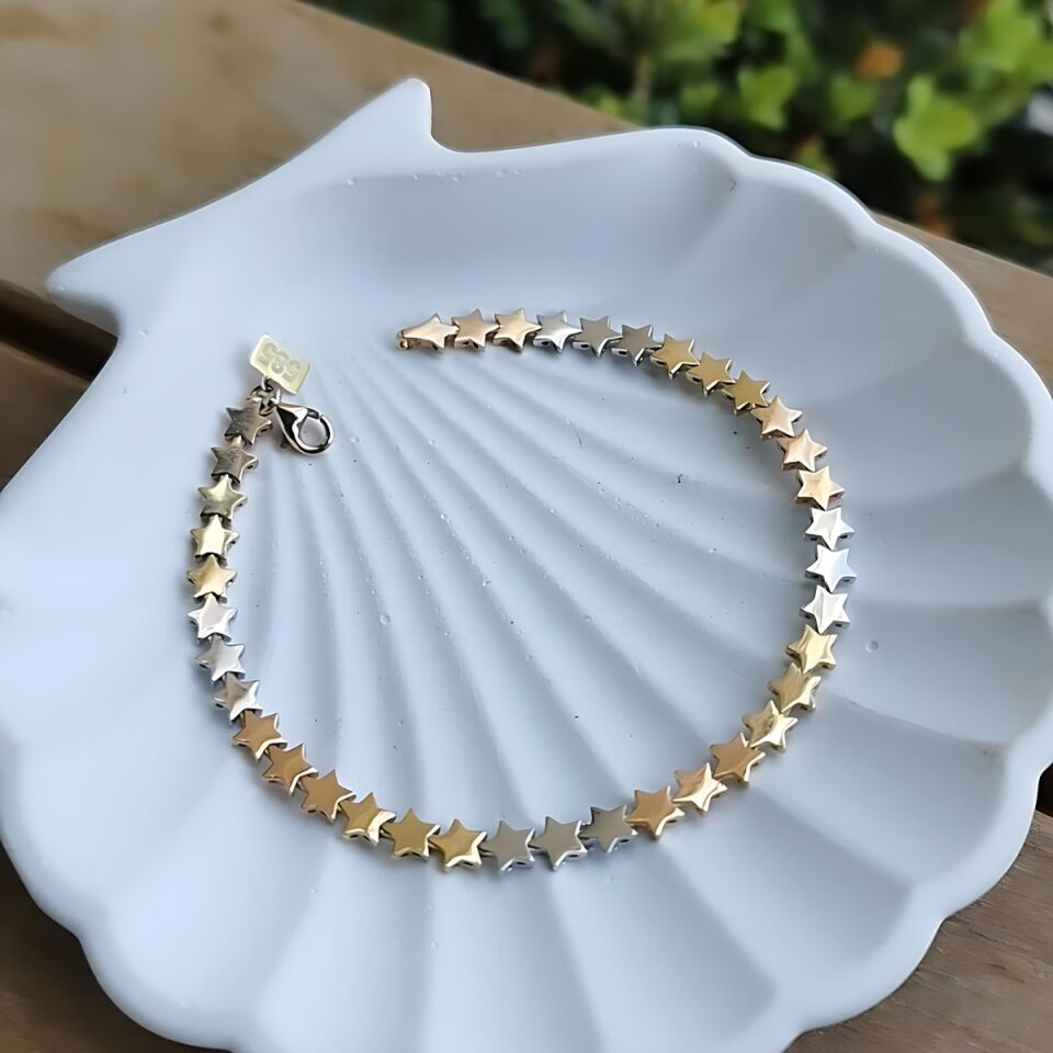 14 AYAR ÜÇ RENK YILDIZ SUYOLU ALTIN BİLEKLİK