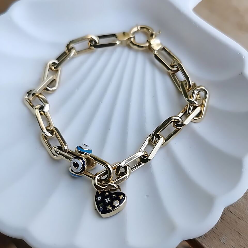 14 AYAR ATAÇ ZİNCİRLİ NAZAR MİNELİ ALTIN BİLEKLİK